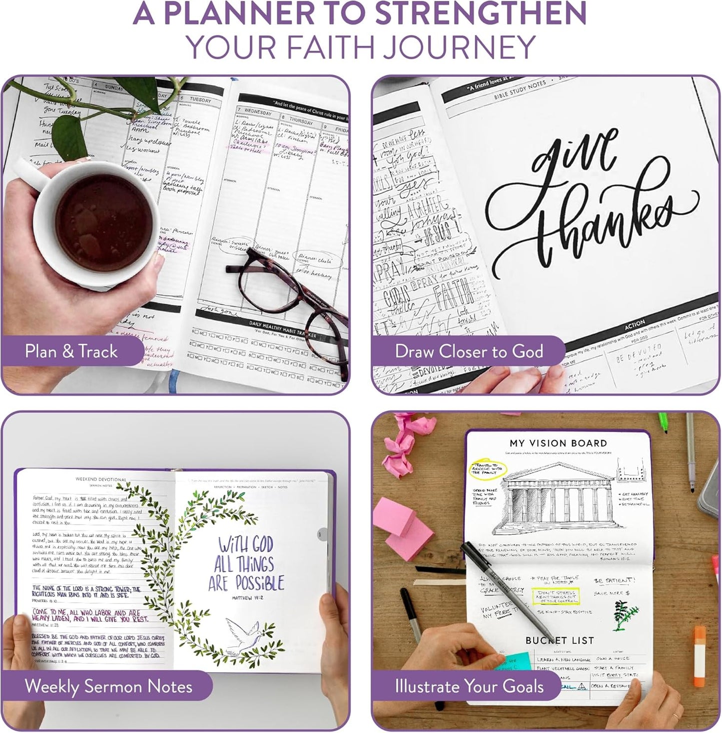 Christian Planner 2026 Daily Planner - Faith Based Monthly and Weekly Planner, Vision Board, and Habit Tracker - 2026 Calendar, Personal Organizer and Devotional Journal (Hardcover, Pine)