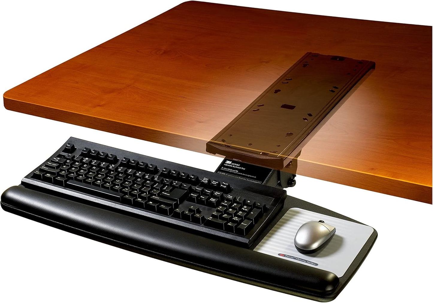 3M Keyboard Tray, Just Lift To Adjust Height And Tilt, Sturdy Tray Includes Gel Wrist Rest And Precise Mouse Pad, Swivels Side To Side And Stores Under Desk, 23" Track, Black (AKT90LE)