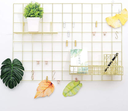 Grid Wire Board,for Memo Picture Panel Wall Decoration for Room Office Mat Photo Hanging Art Display Frames Desk Storage Organizer,17.3" x 11.8"(2Pack) (Gold)