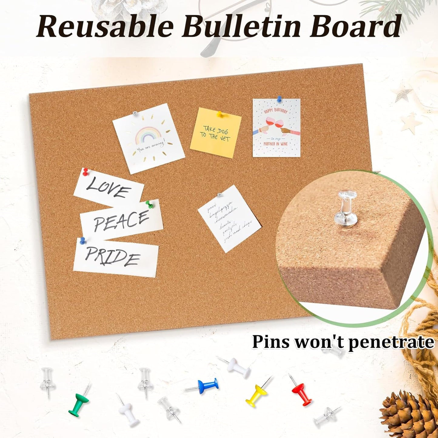 DOLLAR BOSS Bulletin Boards with Linen 1-Pack 16''X 12'' Double-Sided Cork Board for Walls Wood Framed Bulletin Boards, Small Pin Board for Home Kitchen Office Decorative Hanging 10 Pushpins