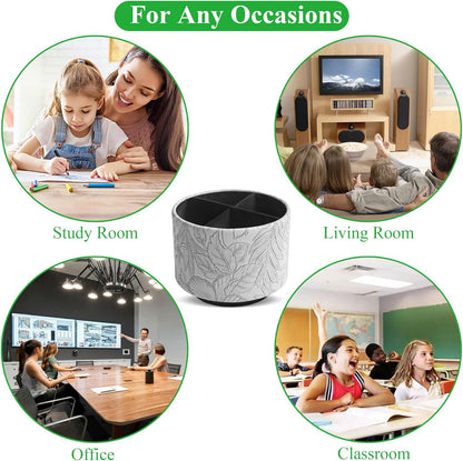 Round Leather Art Supply Organizer,Remote Control Holder,360 Degree Rotating,Multi-Functional Pencil Holder,4 Compartments Desktop Stationary Organizer(1-Fractal Flower) | Round - Colors A