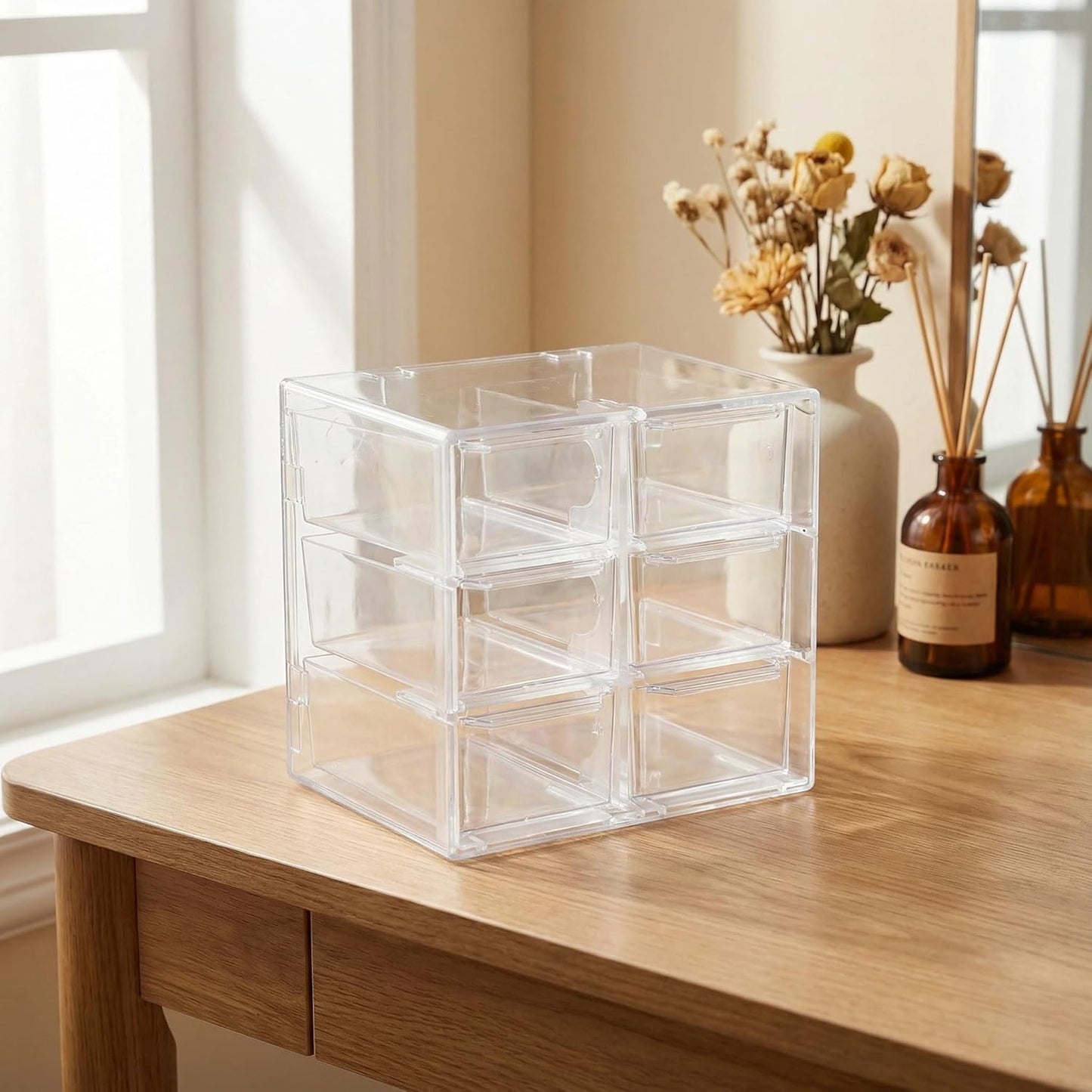 Acrylic Drawer Organizer, Clear Desk Organizer with Drawer, Plastic Stackable Storage Drawers with 6 Drawers, Dustproof Organizers for Jewelry, Craft, Office Supplies