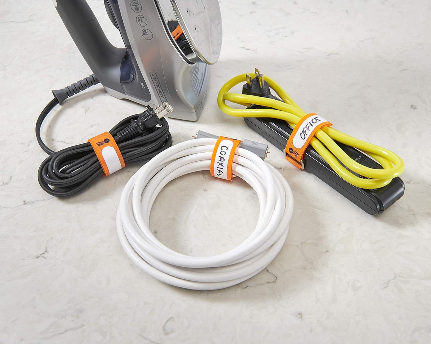 Wrap-It Storage Cinch-Straps, 5-in (20-Pack) Black - Hook and Loop Strap with Write on Label for Easy Cord Identification and Cable Management