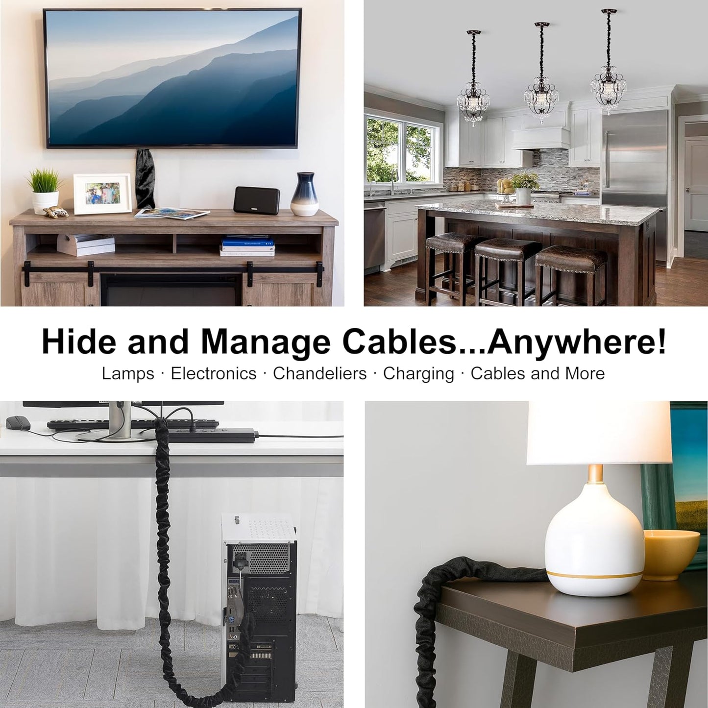 Chandelier Fabric Cord Cover 1 Pack White Chain Cover 70.8 inches Brushed Polyester Fabric Chain Sleeve for Chandelier Cord Hider Cable Management (None Touch Fasteners)