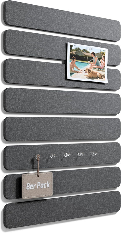 Fluxynara Cork Board Alternative Felt Strip Board 8-Pack 13"x2", Office Pin Board with 50 Push Pins, Adhesive Install for Bedroom Door & Home Office(Linen Dusk)