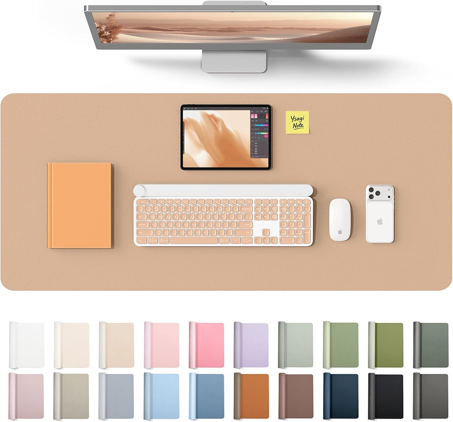 YSAGi Leather Desk Pad Protector, Office Desk Mat, Large Mouse Pad, Non-Slip PU Leather Desk Blotter, Waterproof Laptop Desk Writing Pad for Office and Home (23.6" x 13.8", Eggshell) - Colors B