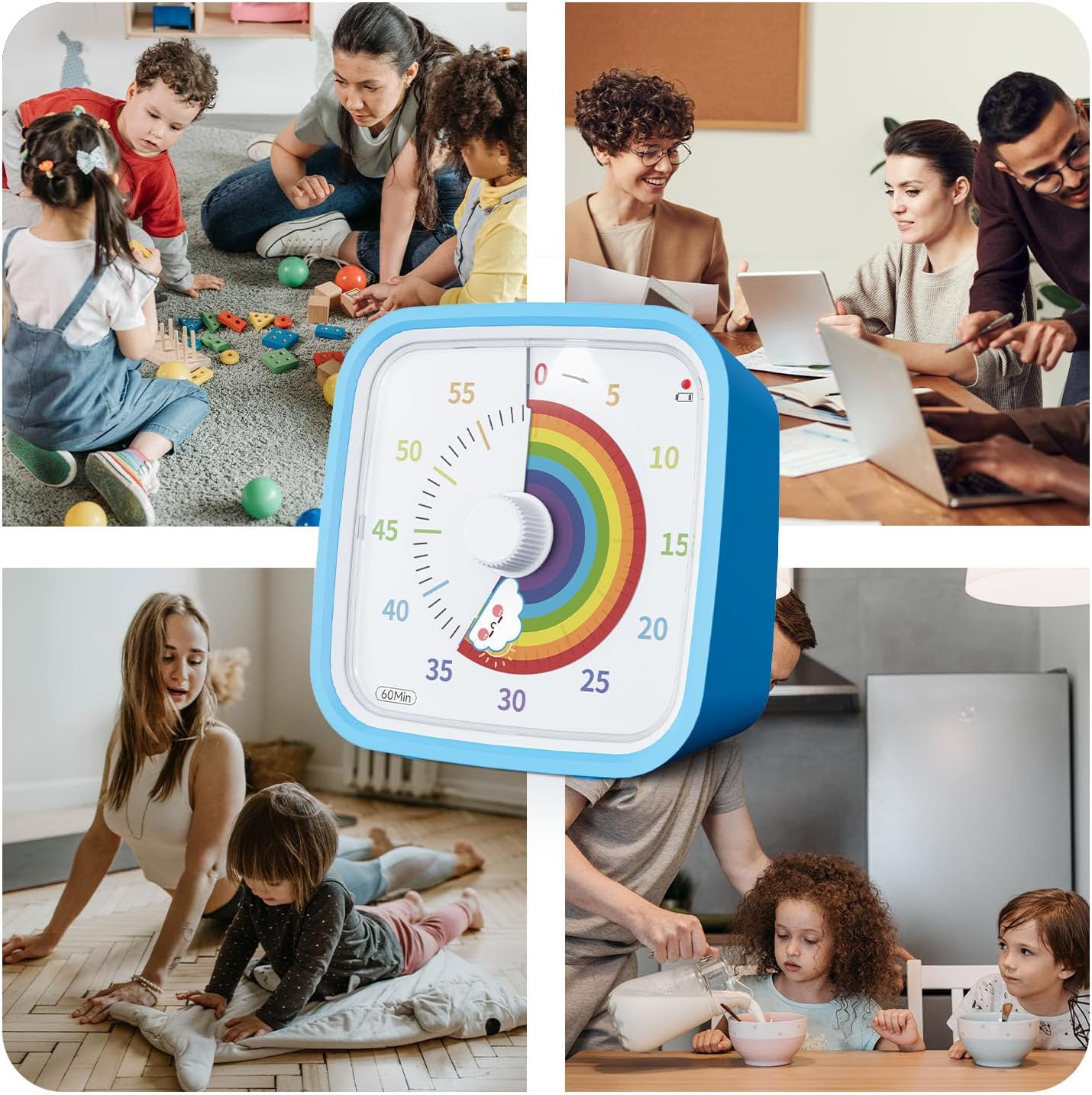 Yunbaoit Visual Timer with Protective Case, Rainbow Disk 60 Minute Countdown Timer for Kids and Adults, Silent Time Management Tool(Blue Rainbow)