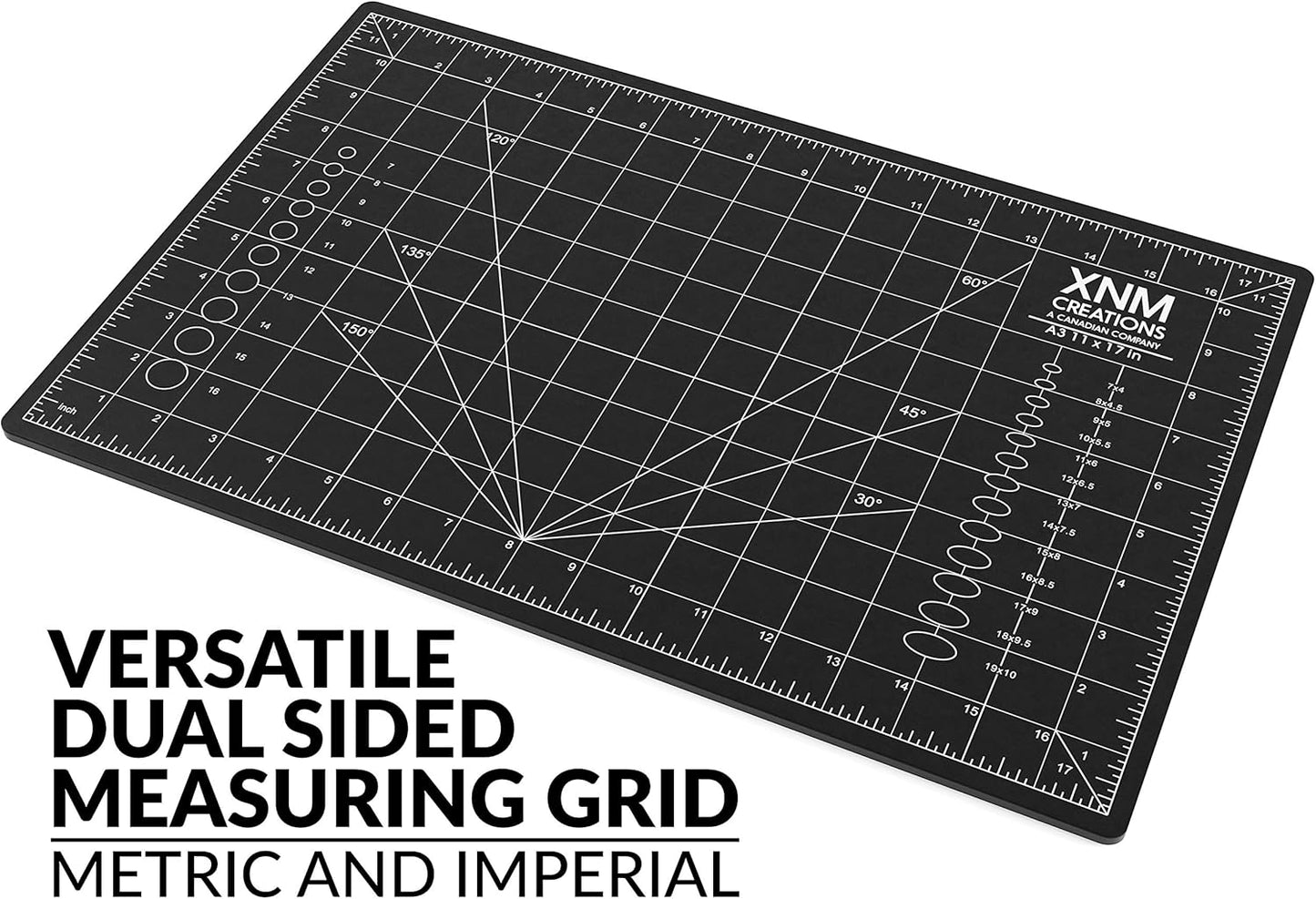 XNM Premium Self Healing Cutting Mat - 18 Inches by 24 inches - A2, 3 Layer Quality PVC Construction - Dual Sided, Imperial and Metric Grid Lines - Perfect for Cutting, Sewing, and Crafts