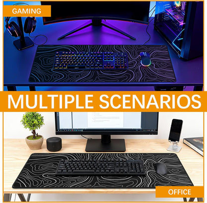 4 Pcs Large Gaming Mouse Pad Black 31.5x11.8 in,Extended Desk Keyboard Pad with Micro Weave Cloth, Edges Stitched Gaming Mouse Pad Pack for Office and Home Use