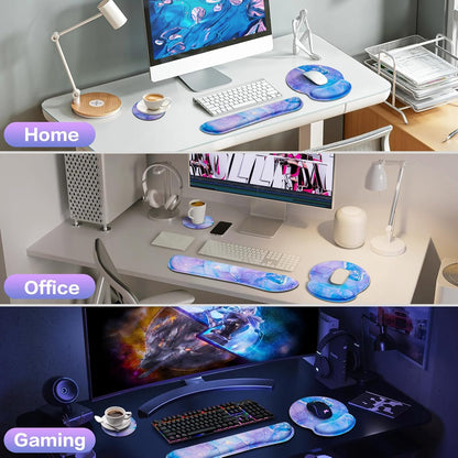Ergonomic Keyboard Wrist Rest, Mouse Pad with Wrist Rest Anime, Cat Gaming Mousepad with Wrist Support, Memory Foam Wrist Rest Set for Computer Keyboard, Funny Cute Office Desk Accessories