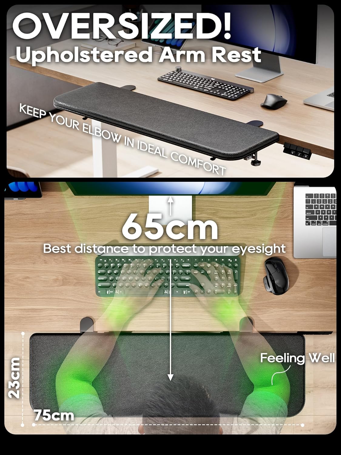 NODOCA Arm Rest for Desk, Ergonomics Wrist Rest, Desk Extender, Soft Sponge Built-in, Comfortable Arm Support for Desk, Wrapped in Eco-Friendly Leather, Foldable Elbow Rest for Desk(2, Black, 8.9'')