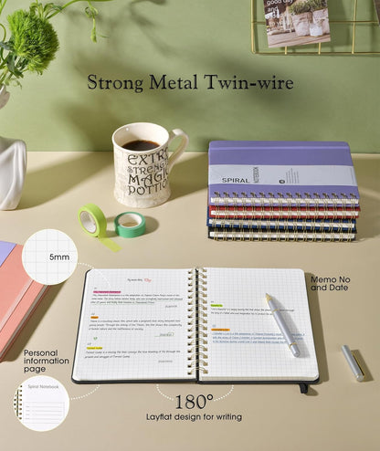 Graph Spiral Journal Notebook, A5 Hardcover Spiral Journals for Women Men, 100 GSM Graph Paper Notebooks, 150 Pages Spiral Bound Grid Notebook for Writing Note Taking Work 5.75" x 8.38" Olive Green