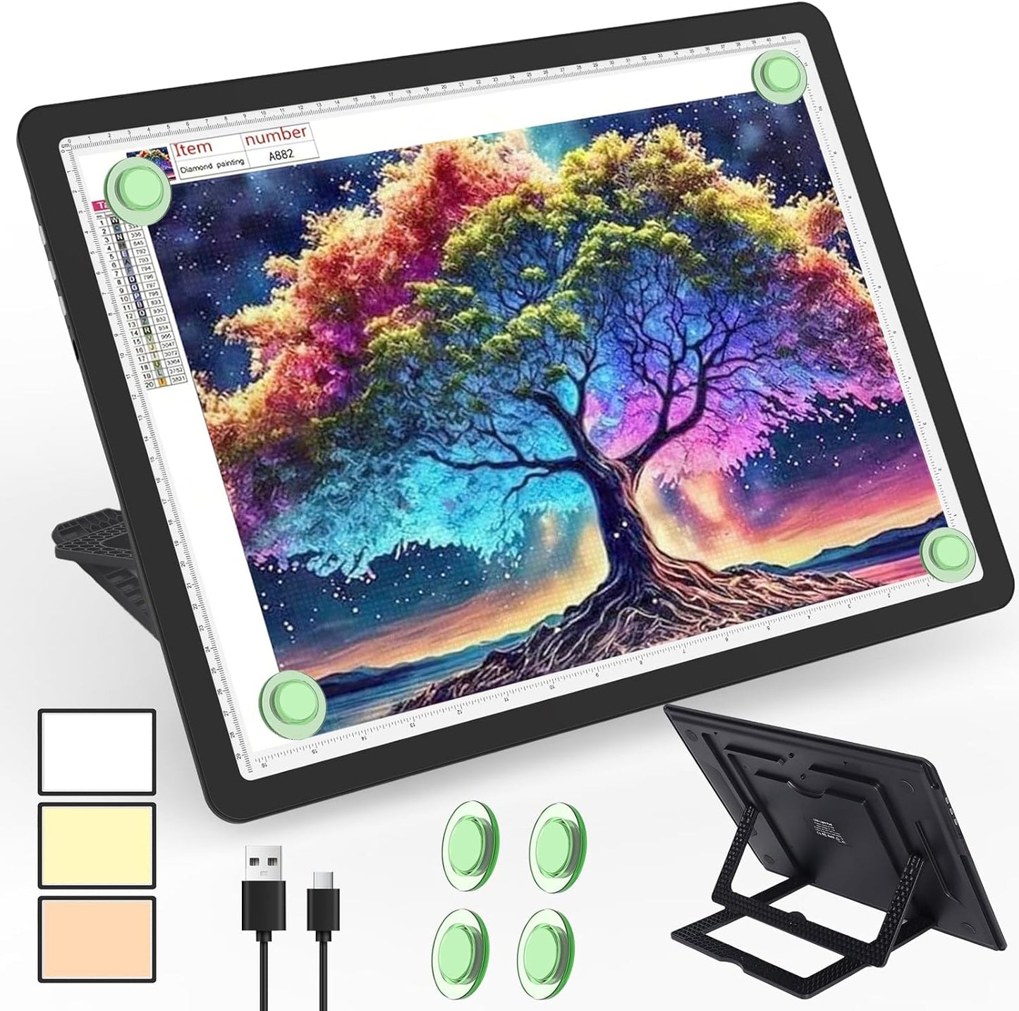 Phylosal Rechargeable A4 LED Light Pad with Built-in Stand, Magnetic Tracing Light Box for Drawing, Diamond Art Light Board with Side Button, Super Bright Light Table for Diamond Painting, Sketching