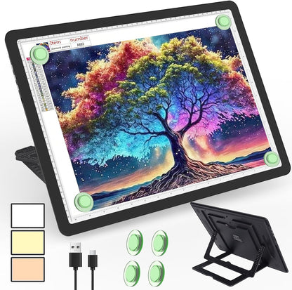 Phylosal Rechargeable A4 LED Light Pad with Built-in Stand, Magnetic Tracing Light Box for Drawing, Diamond Art Light Board with Side Button, Super Bright Light Table for Diamond Painting, Sketching