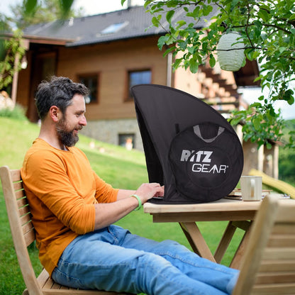 RitzGear Pop-Up Laptop Sun Shade | Portable Compact Anti-Glare Screen Hood, Tent & Carry Case for Up-to 17” Laptops or Monitor | Light Reflective Shield & Waterproof Privacy Cover for Working Outside