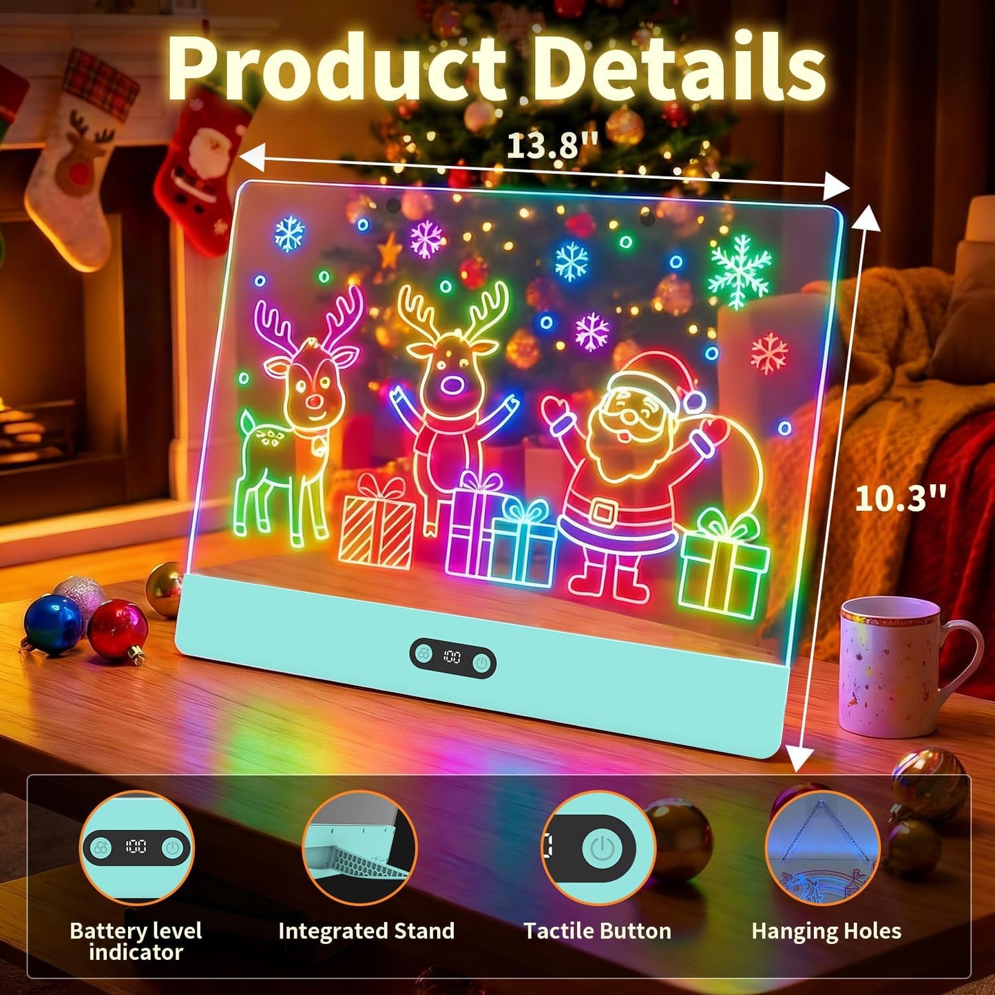Rechargeable LED Drawing Board for Kids, 16" Light Up Acrylic Dry Erase Led Note Board with Stand, 11 Light Effects Drawing Tablet, Birthday Holiday Toy Gifts for Kids, 12 Markers (White)