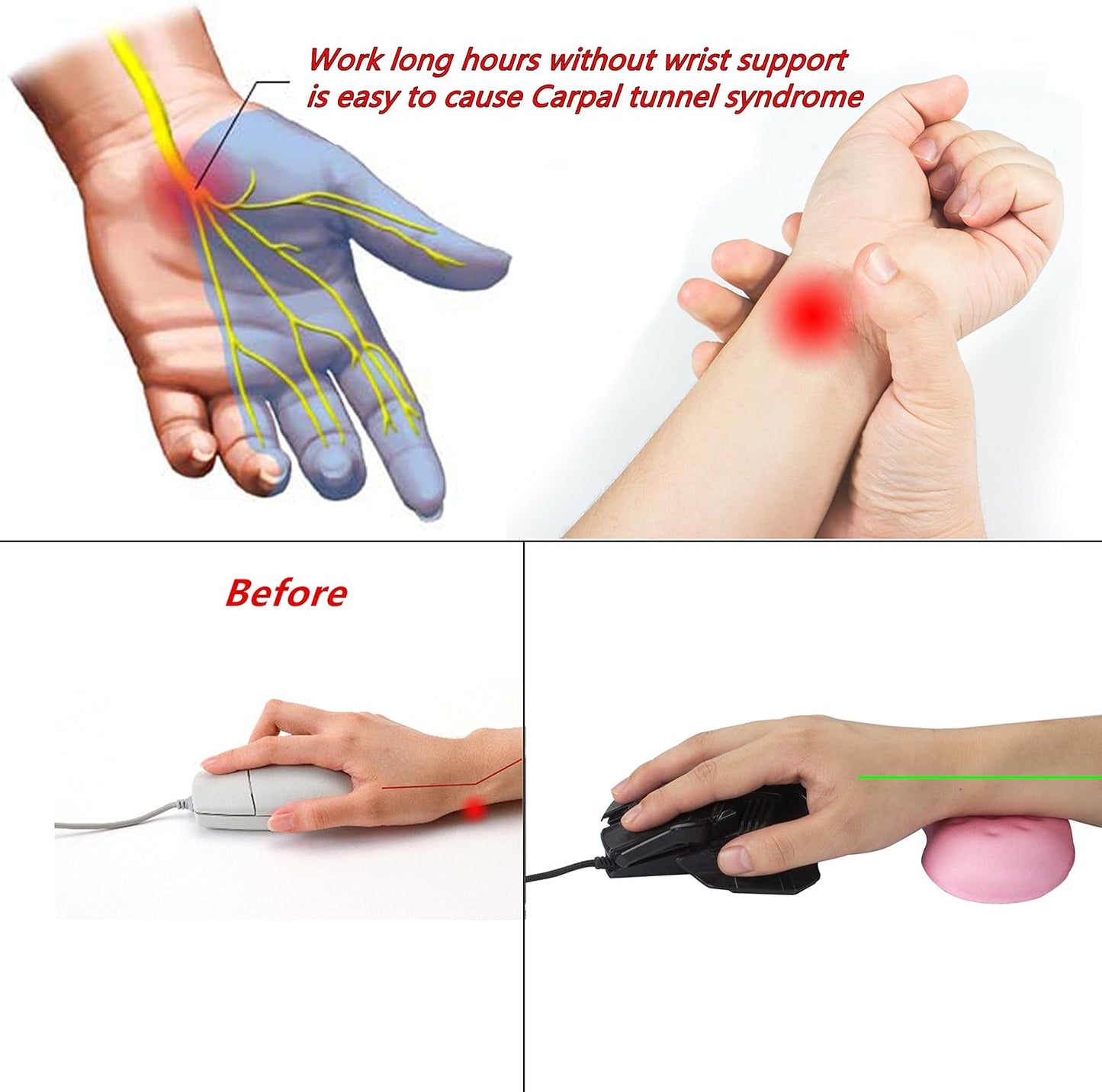 BRILA Ergonomic Memory Foam Mouse Wrist Rest Support Pad Cushion for Computer, Laptop, Office Work, PC Gaming - Massage Holes Design - Wrist Pain Relief (Black Mouse Wrist Rest)
