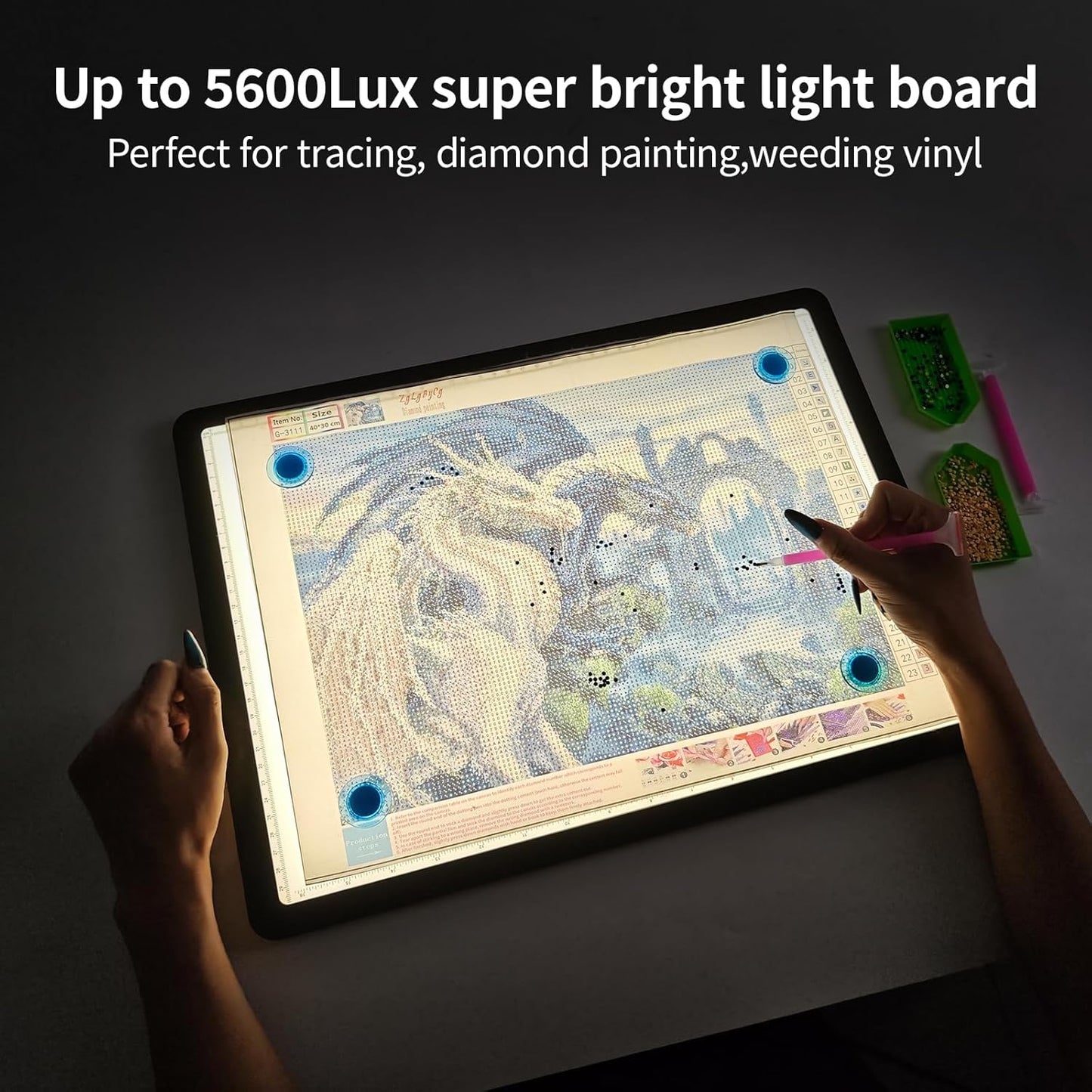 Heanolier Rechargeable A3 Tracing Light Box Drawing Pad,5600 Lux Bright Magnetic light pad, Dimmable Lightbox,3 color modes,light board for Diamond painting,light table for Sketching,Tattoo,X-ray View