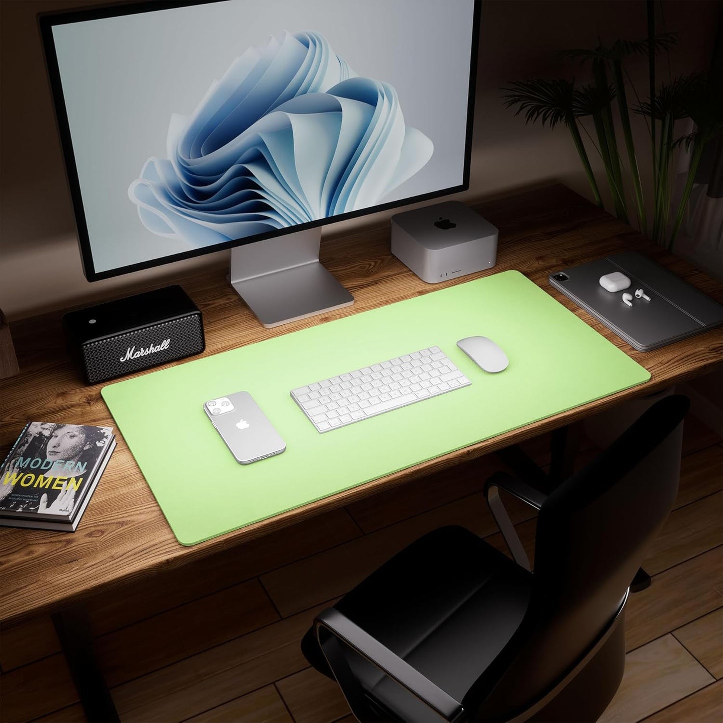 Aothia Dual-Sided Desk Pad - 25.6x13.7 inches Leather Desk Mat, Natural Cork Desk Pad Protector, Large Mouse Pad for Desk, Waterproof Desk Blotter Pad, Desk Writing Pad for Office Work/Home, Black
