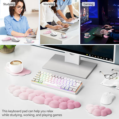 TECKNET Cloud Keyboard Wrist Rest Set, Cloud Wrist Rest with Non-Slip Base, PU Leather Wrist Pad for Keyboard with Ergonomic Memory Foam for Computer Laptop Office Gaming and Pain Relief, White