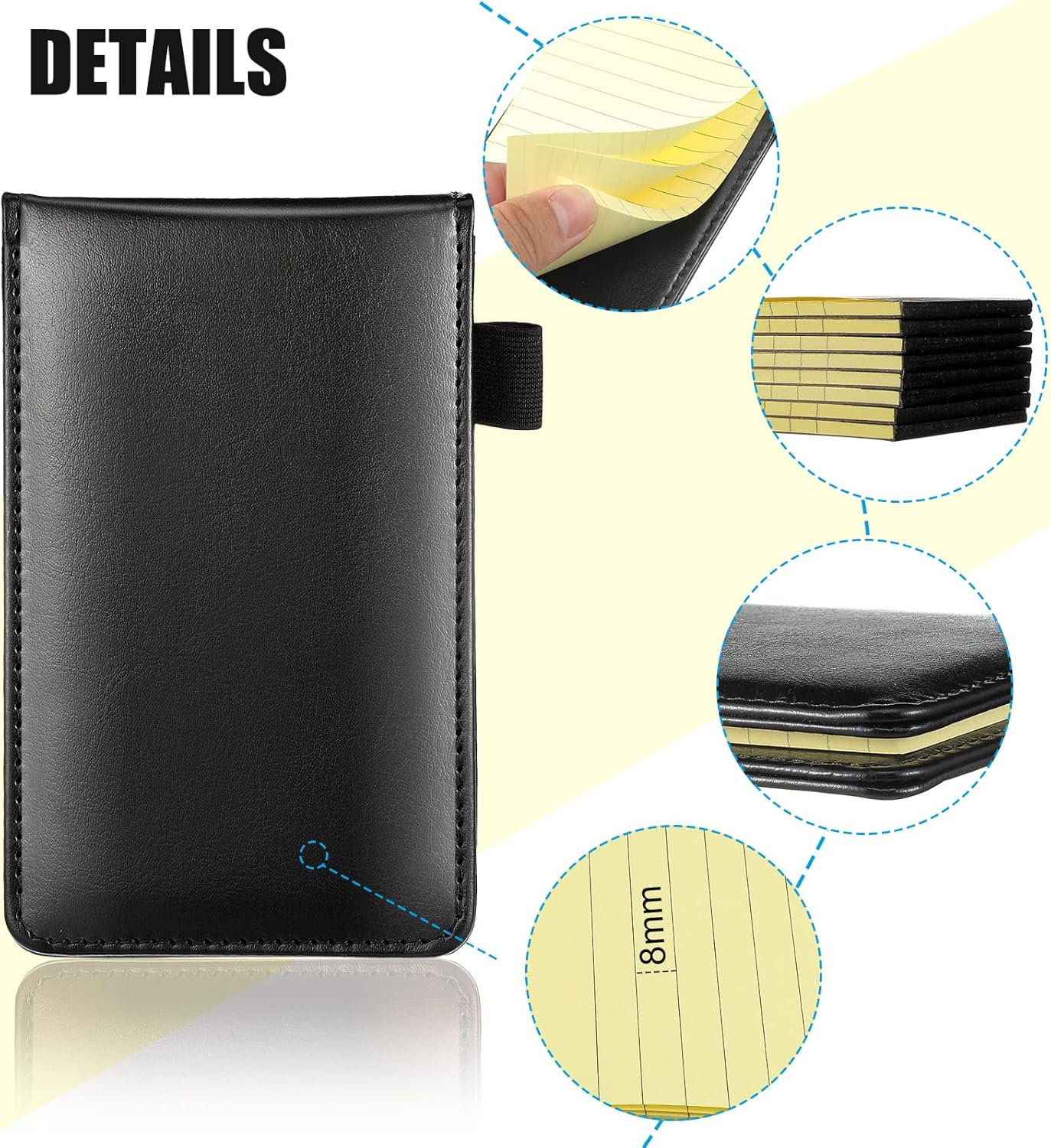 Outus 10 Pcs Mini Pocket Notepad Holder Set Included Small Leather Pocket Notebook Holder with 50 Lined Sheets, Metal Pen, 8 Pcs 3 x 5 Inch Memo Book Refills, 30 Lined Paper Per Note Pad (Black)
