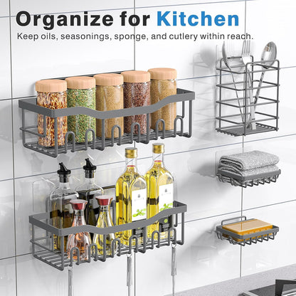 EUDELE Adhesive Shower Caddy, 5 Pack Rustproof Stainless Steel Bath Organizers With Large Capacity, No Drilling Shelves for Bathroom Storage & Home Decor