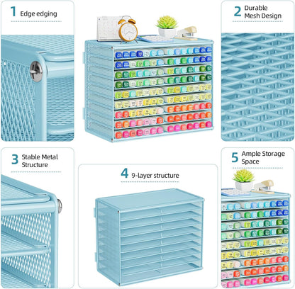Marbrasse Mesh Marker Organizer, Metal Desktop Storage Rack for 126 Markers, Pens, Pencils, 9 Tier Marker Holder for Office Classroom & Home Art Supplies(Black)