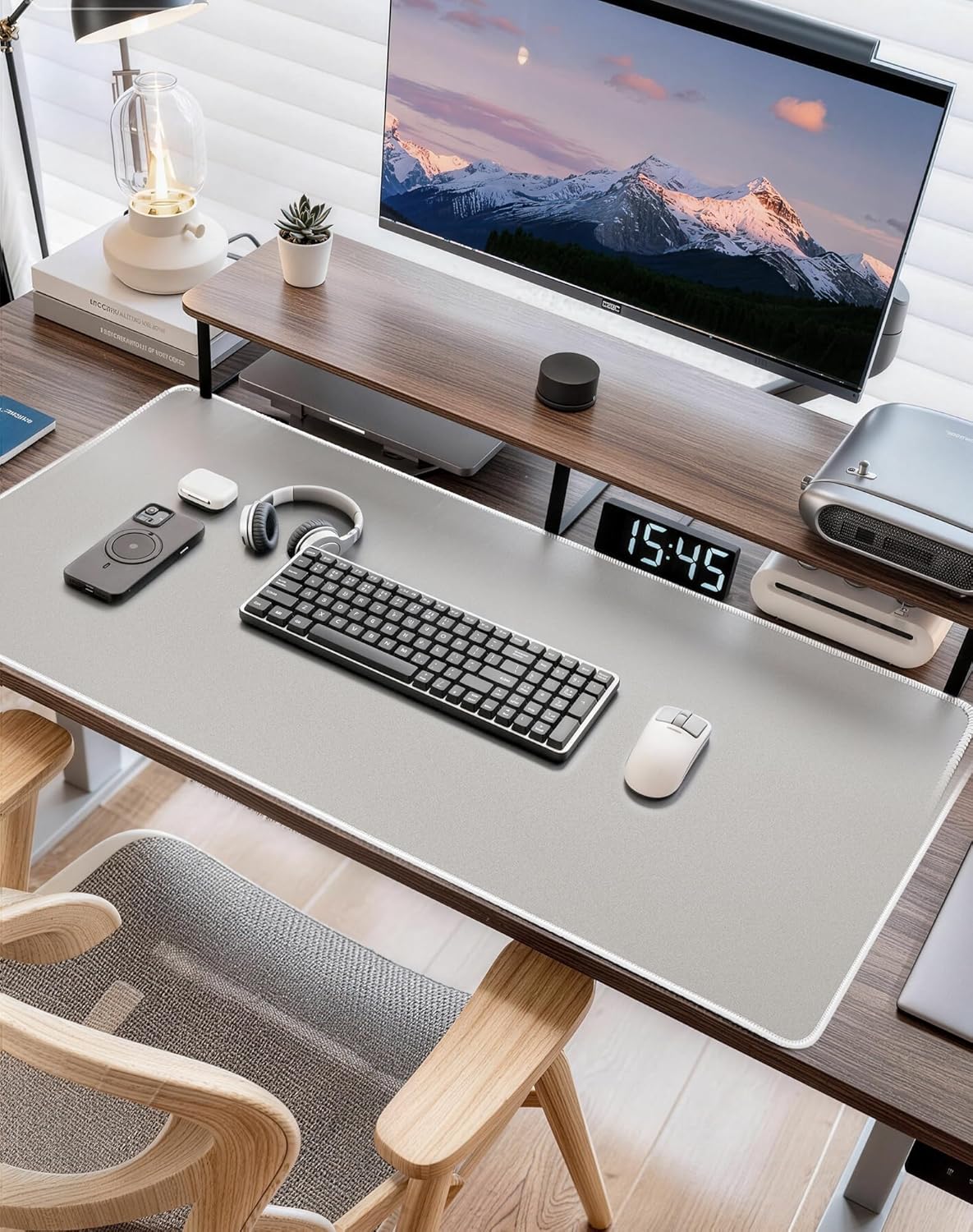 Reniteco Waterproof Large Gaming Mouse Pad with Durable Stitched Edges, Non-Slip Rubber Base, Grainy Jacquard Mouse Mat Desk Pad for Home Office Gaming, 31.5''x11.8''x0.12'', Matte Beige