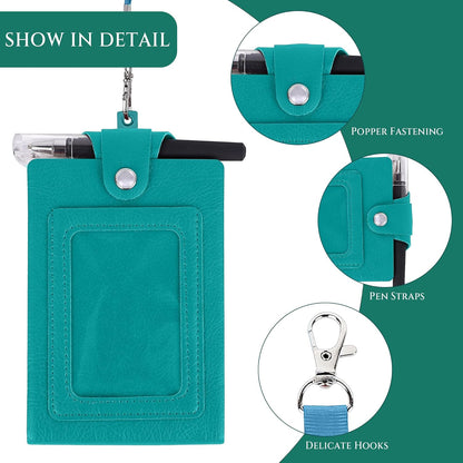 Biiange Mini Notebook on Lanyard, Small Notebook with Lanyard, PU Leather Lanyard Meeting Notebook, Neck Hanging Notepad with ID Slot and Pen (Blue)