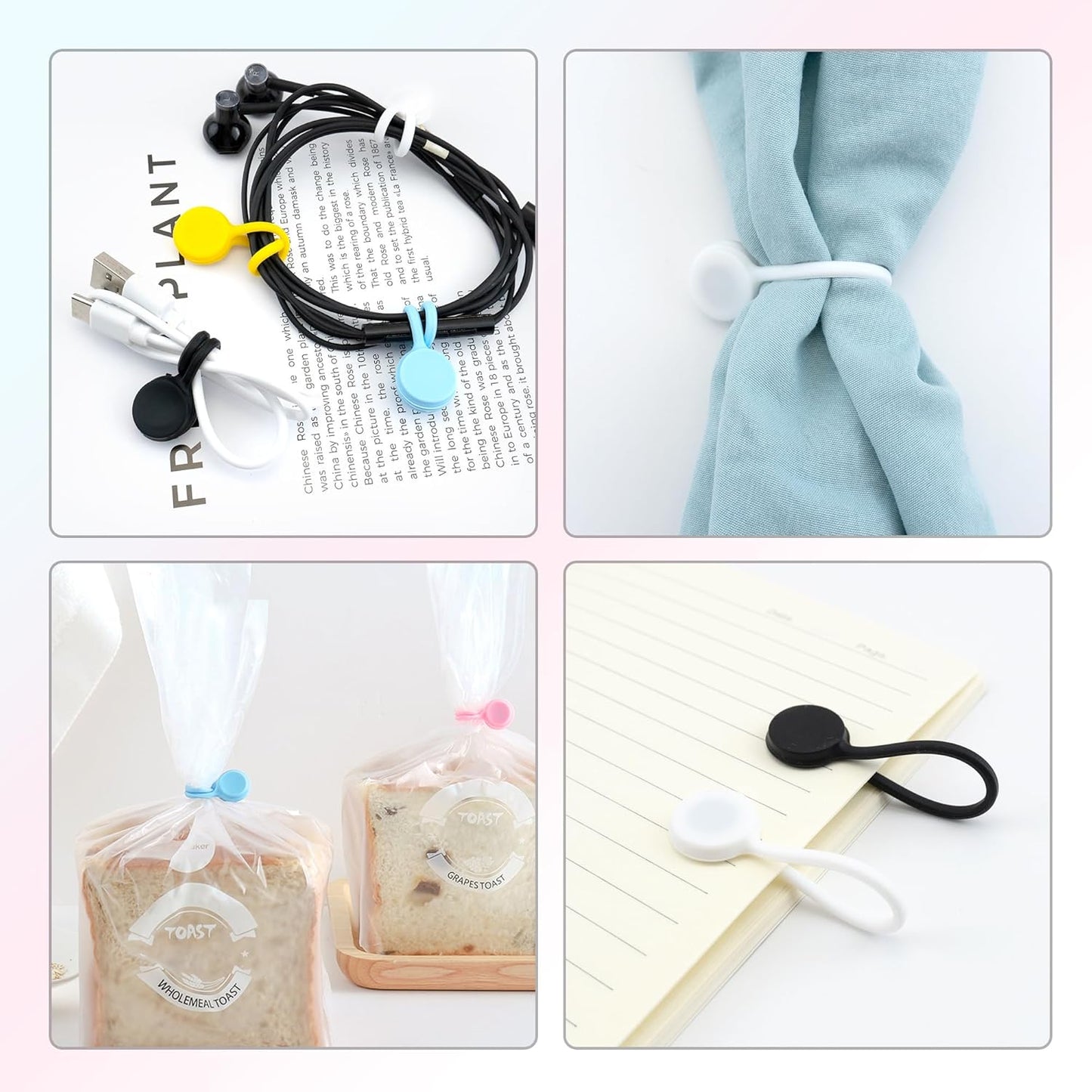 Quacc 10 PCS Reusable Magnetic Cable Ties Magnetic Cable Ties Silicone Cable Straps Wire Organizer for Earphone Phone Charger Audio Cable 10 Colors Silicone Cable Clips for Office, School, Home