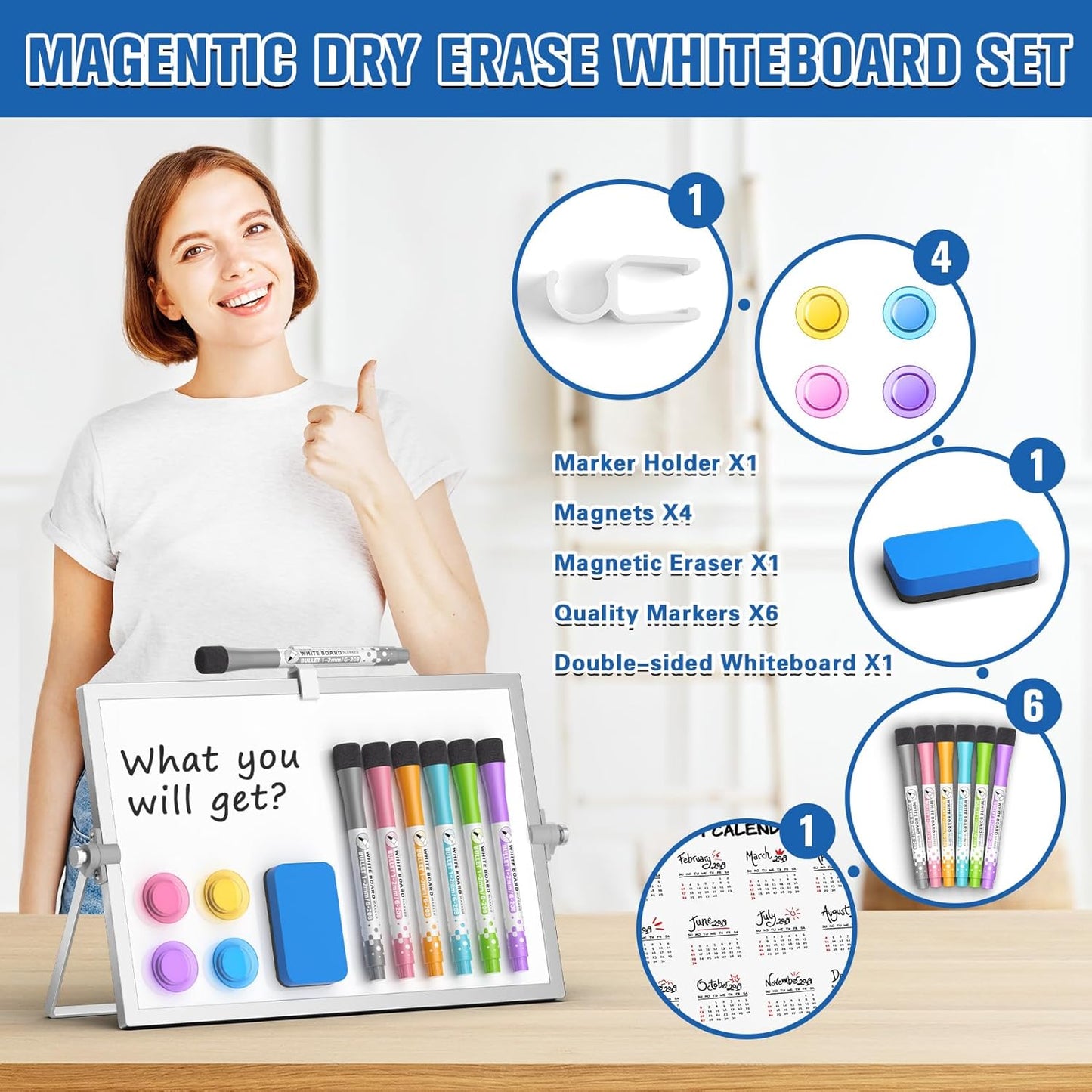 Grtard Dry Erase Magnetic White Board, 16''x12'' Double-Sided Desktop Whiteboard with Stand, Portable Small Whiteboard Set, Dry Erase Board for to-Do Lists, Planning & Office, Home