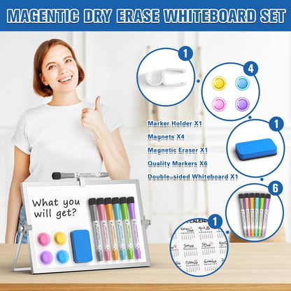 Grtard Dry Erase Magnetic White Board, 16''x12'' Double-Sided Desktop Whiteboard with Stand, Portable Small Whiteboard Set, Dry Erase Board for to-Do Lists, Planning & Office, Home