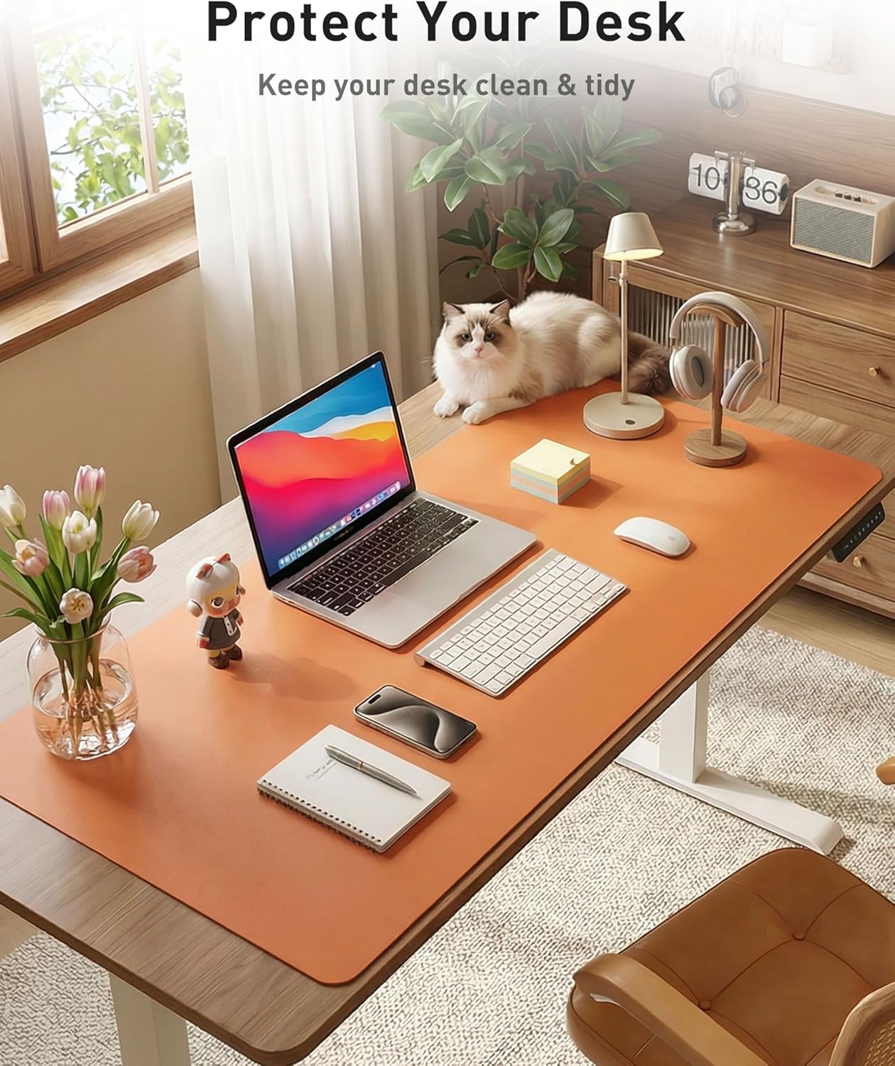 Aothia Leather Desk Pad Protector, Mouse Pad, Office Desk Mat, Non-Slip PU Leather Desk Blotter, Laptop Desk Pad, Waterproof Desk Writing Pad for Office and Home (Black,36" x 17") - Colors A