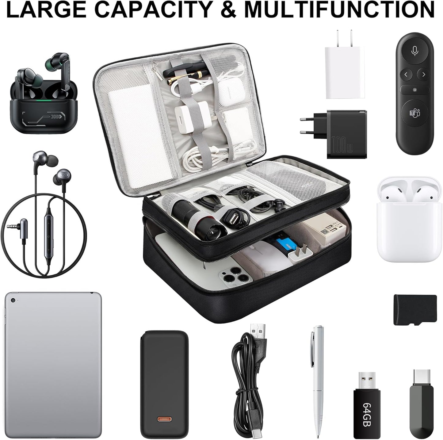 CILLA Electronics Organizer Travel, Travel Cord Organizer Case, Compact Electronics Accessories Bag for Cable, Cord, Charger, Phone