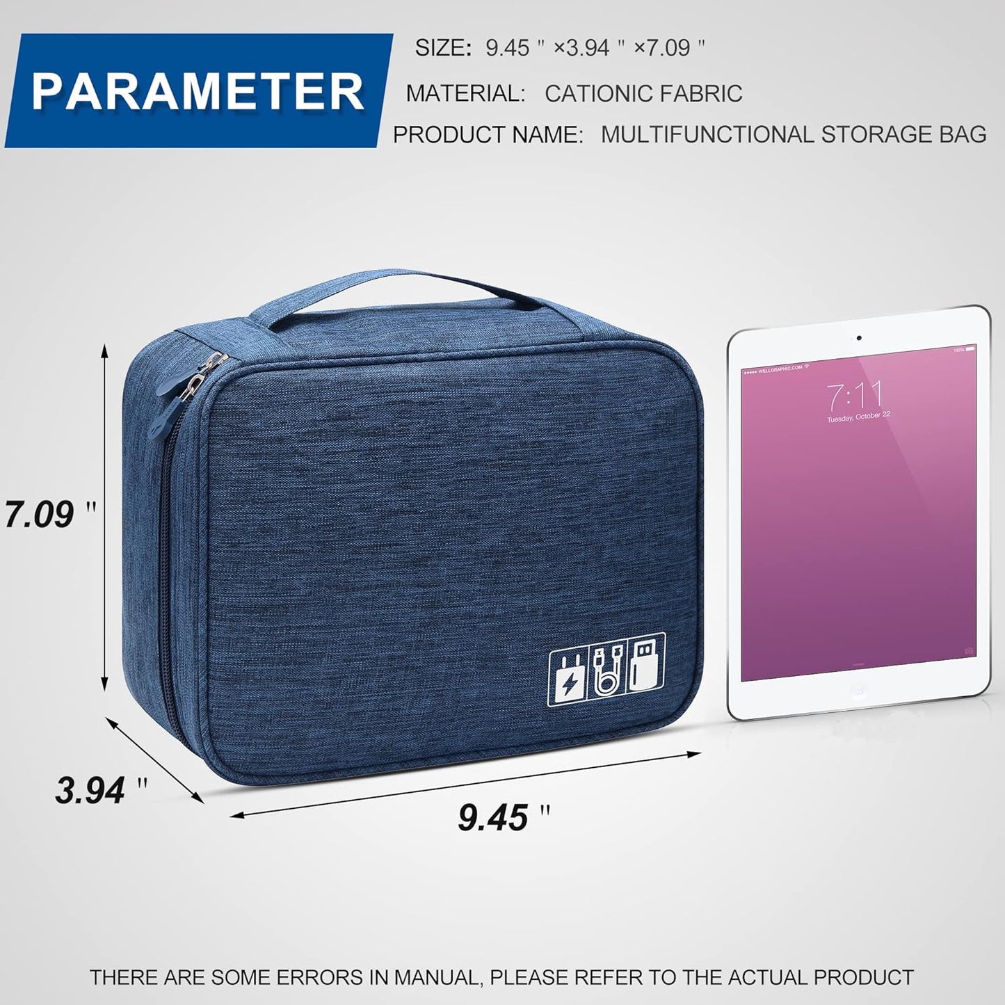 SELLYFELLY Electronic Bag Travel Cable Accessories Bag Waterproof Double Layer Electronics Organizer Portable Storage Case for Cable, Cord, Charger, Phone, Adapter, Power Bank, Kindle, Hard Drives