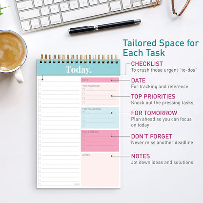 Sweetzer & Orange Daily & Weekly To Do List Notepad – Undated Work Planner & Organizer with Wish List Section, 52-Sheet Coiled Task Pad for Productivity – MAUVE To Do List Notebook for Work