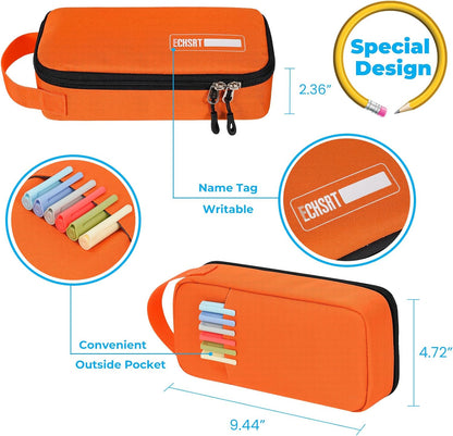 ECHSRT Big Pencil Case, Aesthetic Portable Zipper Pencil Bag with Hidden Pocket, Special Pouch for Men Women Adults, Stationery Organizer Pen Cases for Office Travel,Black