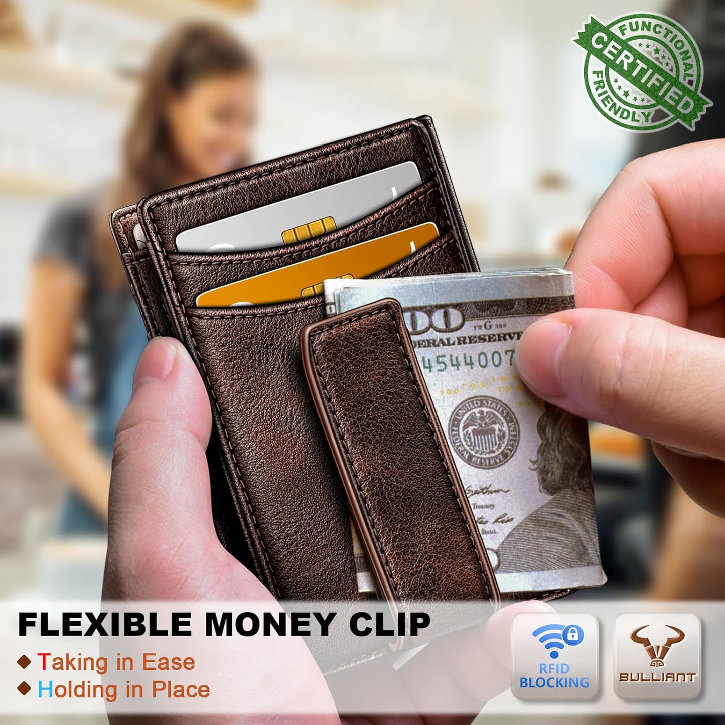 BULLIANT Men Airtag Wallet,Slim Wallet Money Clip Card Holder Magnetic Closure 12 Cards in Front Pocket RFID Blocking