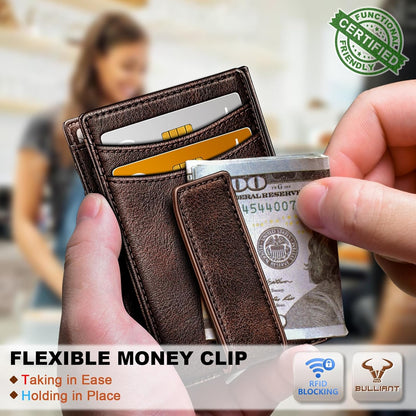 BULLIANT Men Airtag Wallet,Slim Wallet Money Clip Card Holder Magnetic Closure 12 Cards in Front Pocket RFID Blocking