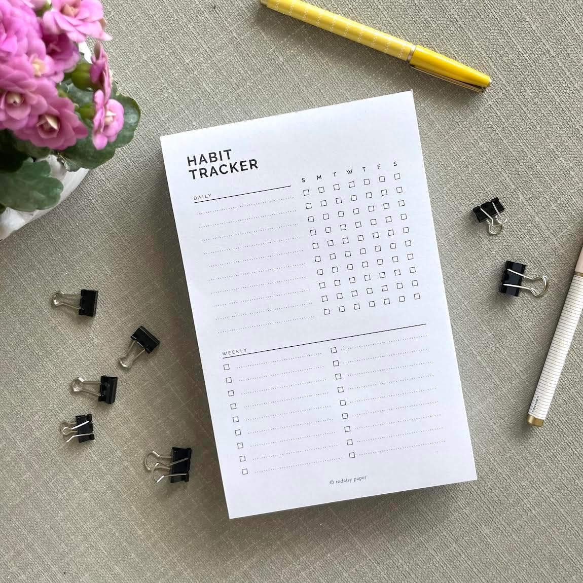 Habit Tracker Planning Pad 5.5 x 8.5"" To-Do List Notepad with Task Organizer. Perfect for office, home and work organization. 50 tear off sheets by Todaisy Paper., White