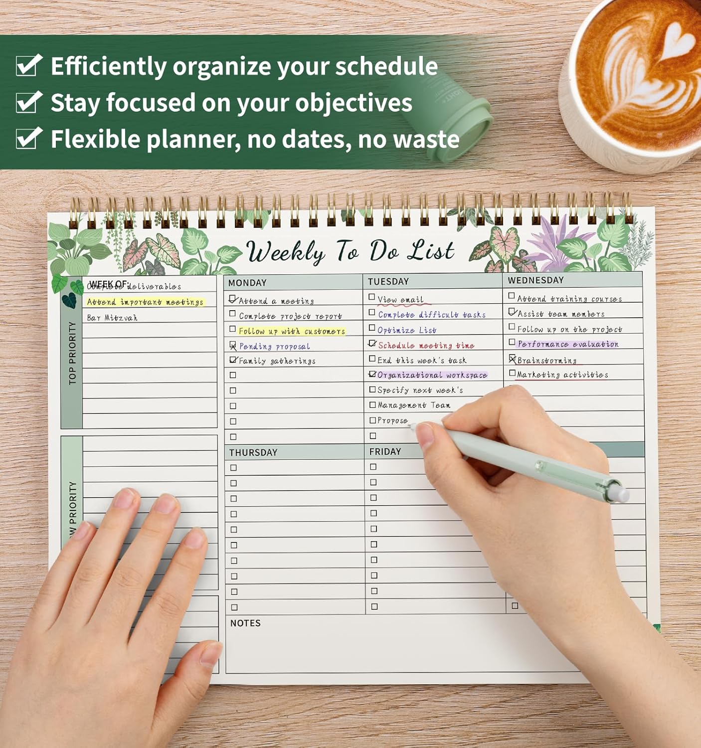 104 Pgs Weekly To Do List Notepad, 52 Duplex-Printed Undated Sheets 100 GSM（8.5"×11") Weekly Desk Planner For Work Home School Office Desk Accessories Supplies & Goal Setting Tasks - Green