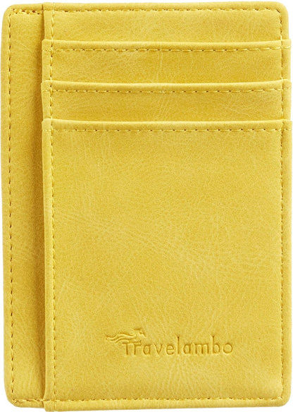 Travelambo Slim Wallet Front Pocket Minimalist Leather RFID Blocking Medium Size