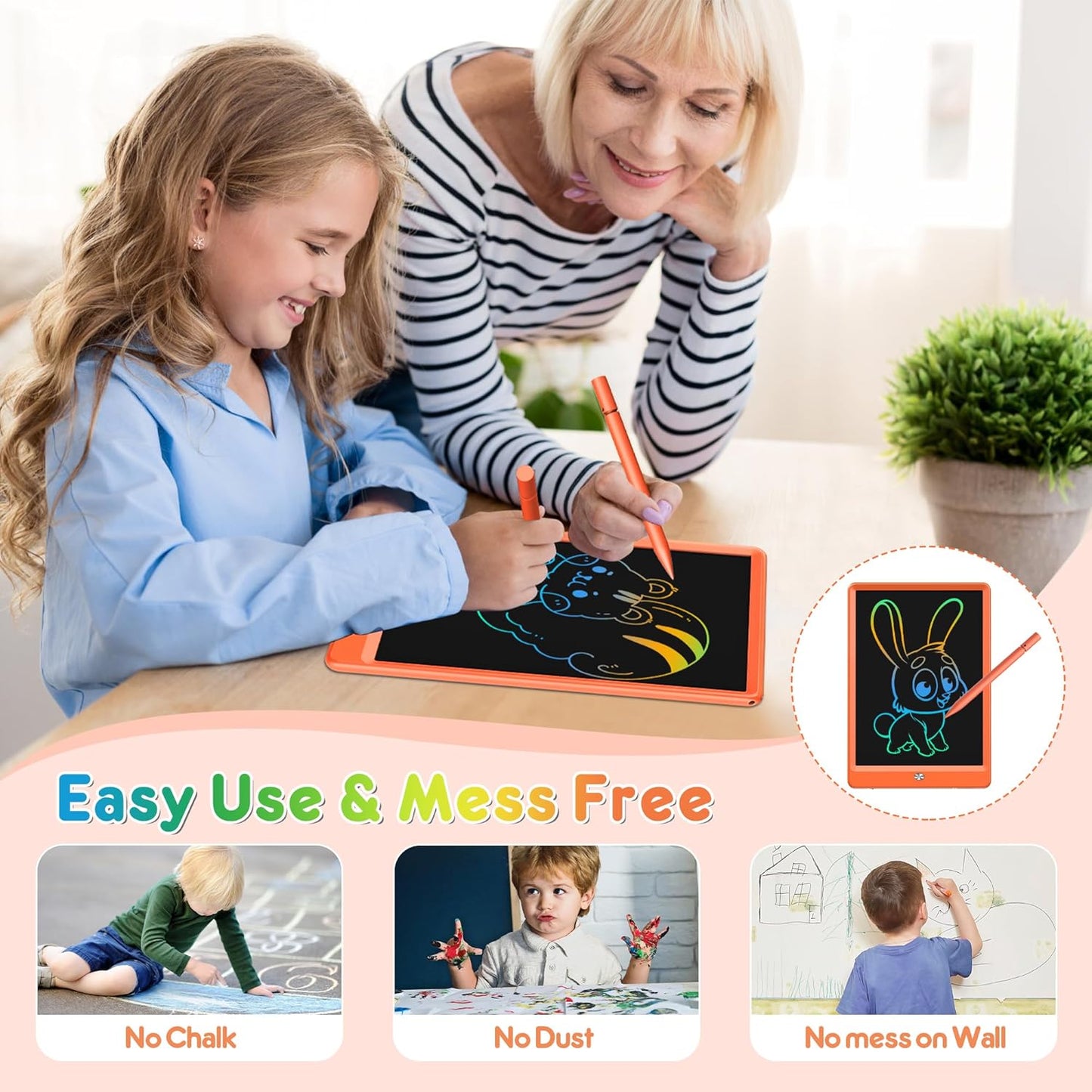 FLUESTON LCD Writing Tablet for Kids, 10 Inch Doodle Board, Colorful Drawing Pad for Toddler, Educational Travel Toy Gifts for 3-8 Year Old Girls Boys, Erase Lock Writing Board - Pink
