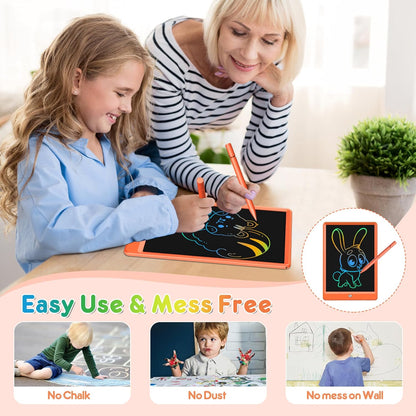FLUESTON LCD Writing Tablet for Kids, 10 Inch Doodle Board, Colorful Drawing Pad for Toddler, Educational Travel Toy Gifts for 3-8 Year Old Girls Boys, Erase Lock Writing Board - Pink