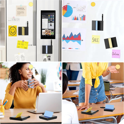 Sticky Note Dispenser, Magnetic Sticky Note Holder for Post It Notes, 3 x 3 Inch Sticky Note Pen Organizer for Office Home Classroom, Black
