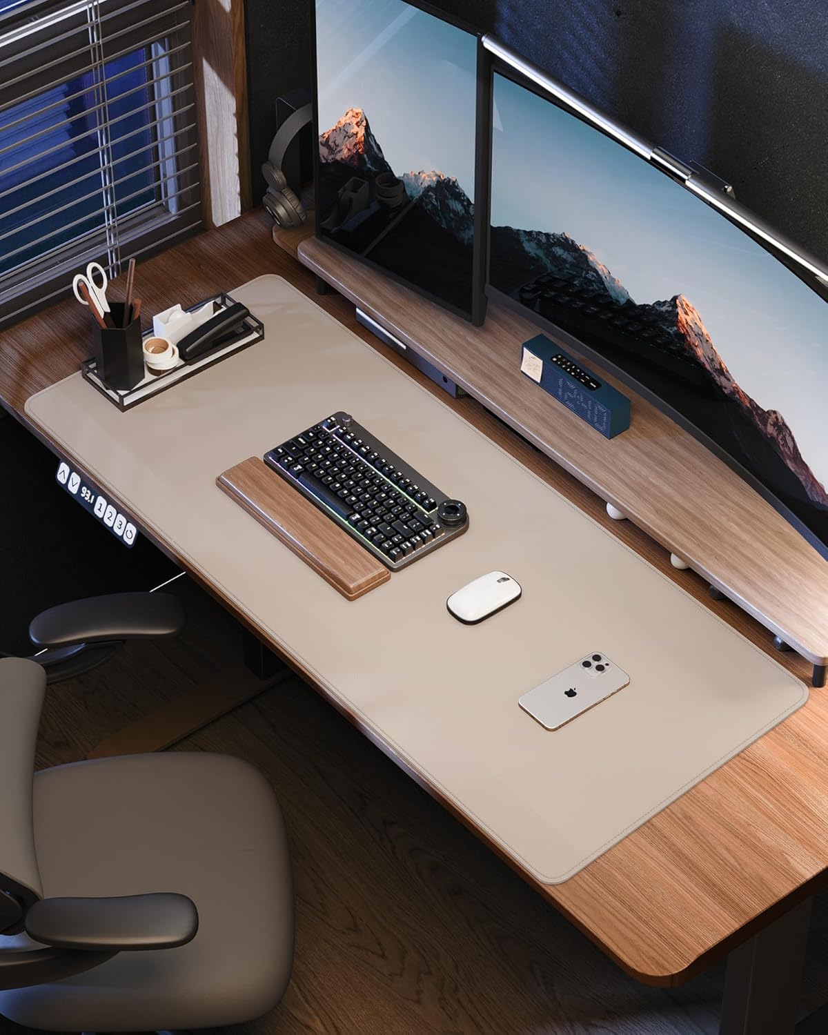 AFIING Desk Pad Protector 23.6" x 13.7" - Non-Slip Waterproof PU Leather Desk Mat for Mouse, Keyboard, Laptop, Office and Home Workspace (Beige)