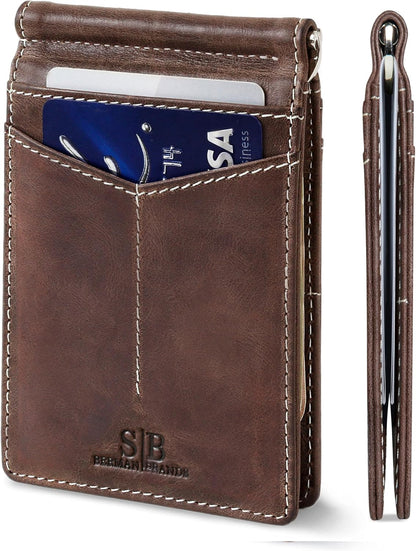 SERMAN BRANDS RFID Blocking Wallet Slim Bifold - Genuine Leather Minimalist Front Pocket Wallets for Men with Money Clip Gift