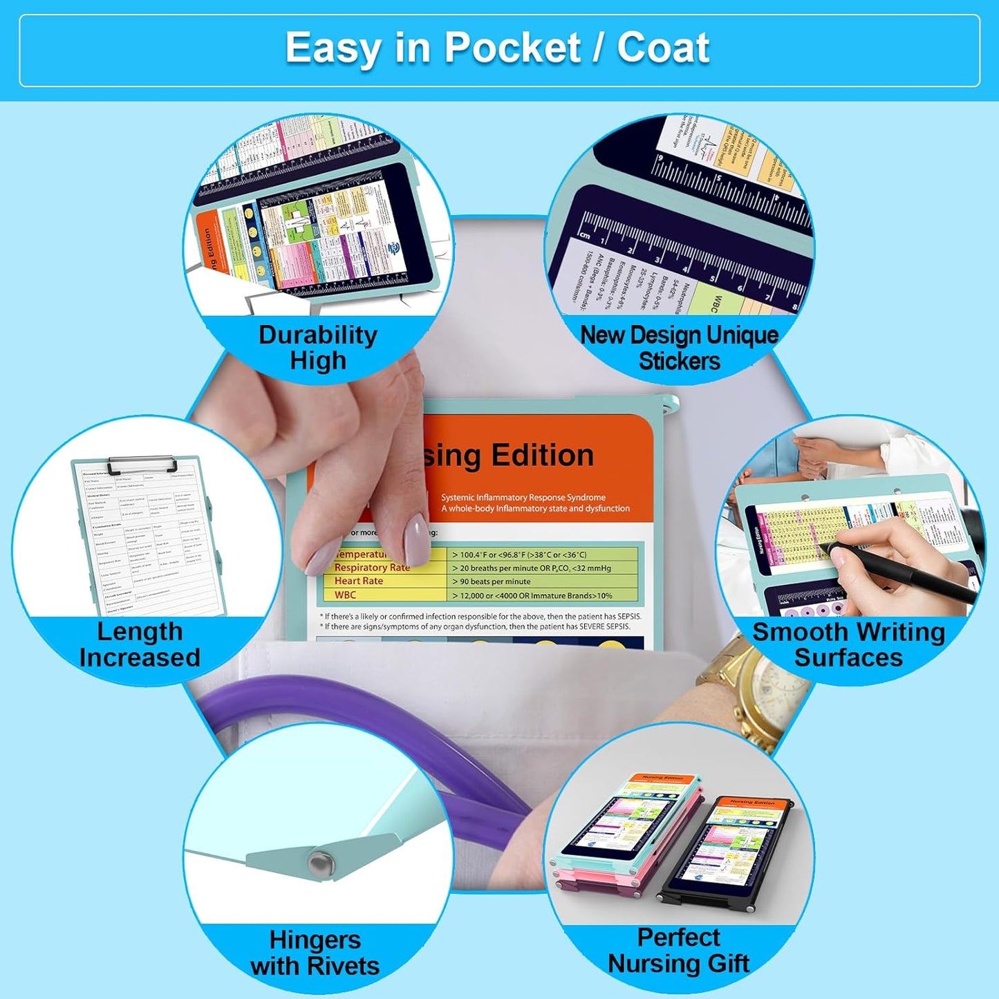 Foldable Nursing Clipboard with Storage - Portable & Compact Medical Clipboard for Nurses, Doctors, and Students - Includes Medical Reference Cheat Sheets and Pen Holder(Purple)