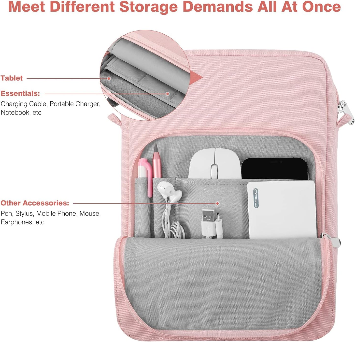 Dadanism 9-11 Inch Tablet Sleeve Bag Carrying Case with Shoulder Strap for iPad (A16) 11", iPad 10th Gen 10.9", iPad Air M4/Pro M5 11", iPad 9/8/7th 10.2", Galaxy Tab A11+ Plus 11", Cloudy Pink