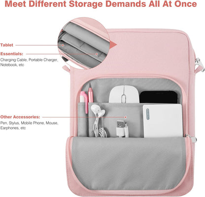 Dadanism 9-11 Inch Tablet Sleeve Bag Carrying Case with Shoulder Strap for iPad (A16) 11", iPad 10th Gen 10.9", iPad Air M4/Pro M5 11", iPad 9/8/7th 10.2", Galaxy Tab A11+ Plus 11", Cloudy Pink